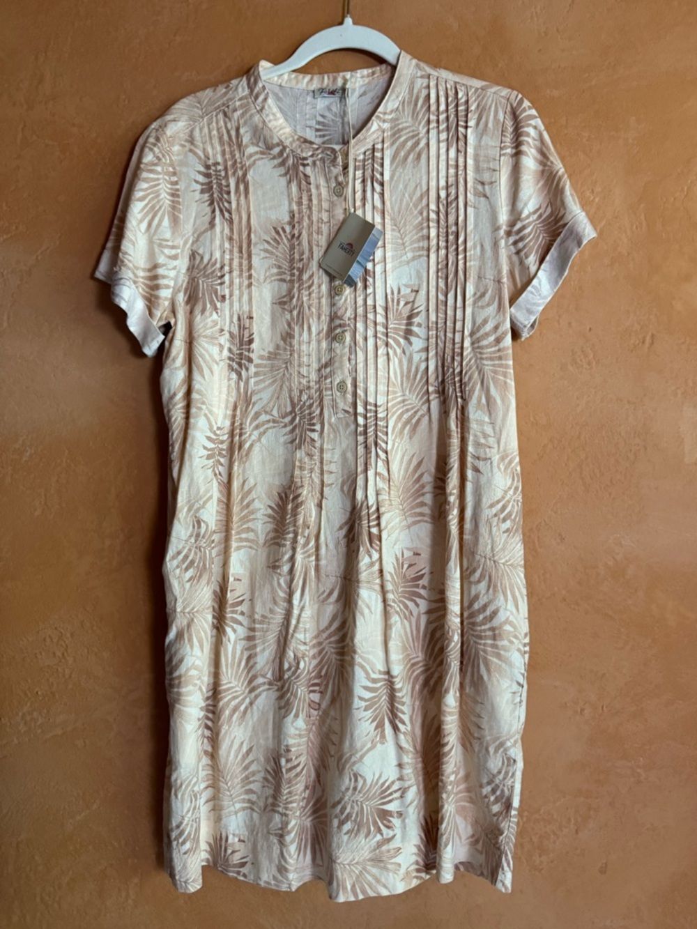 NWT Faherty Gemina dress M linen ecovero peach palms resort shif